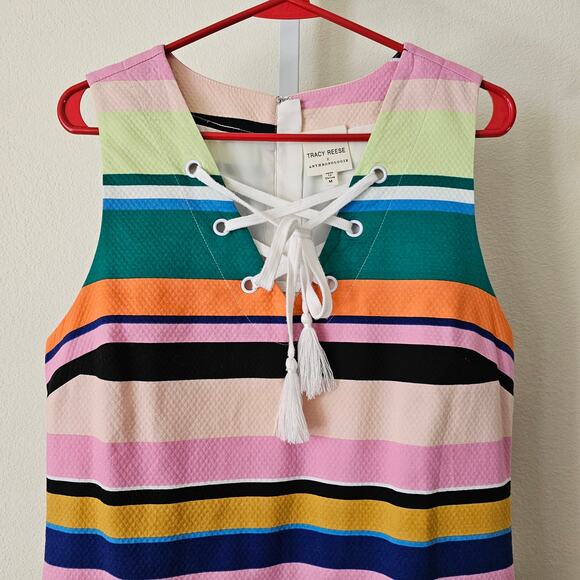 TRACY REESE X ANTHROPOLOGIE Striped Multicolored Coastal Zipper Shift Dress Sz M - Picture 5 of 16